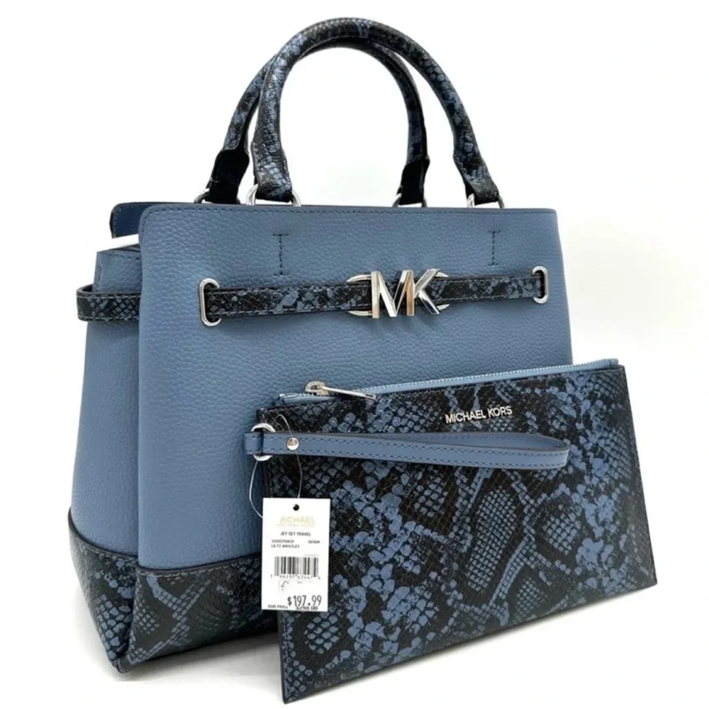 Michael Kors Large Reed Leather Belted Satchel Crossbody Bag & Large TZ Wristlet